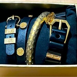 Rustic Cuff Black & Gold Bracelet Set